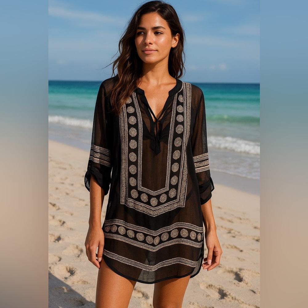 Knox Rose Women's Black and White Sheer. swimsuit cover - Picture 12 of 12